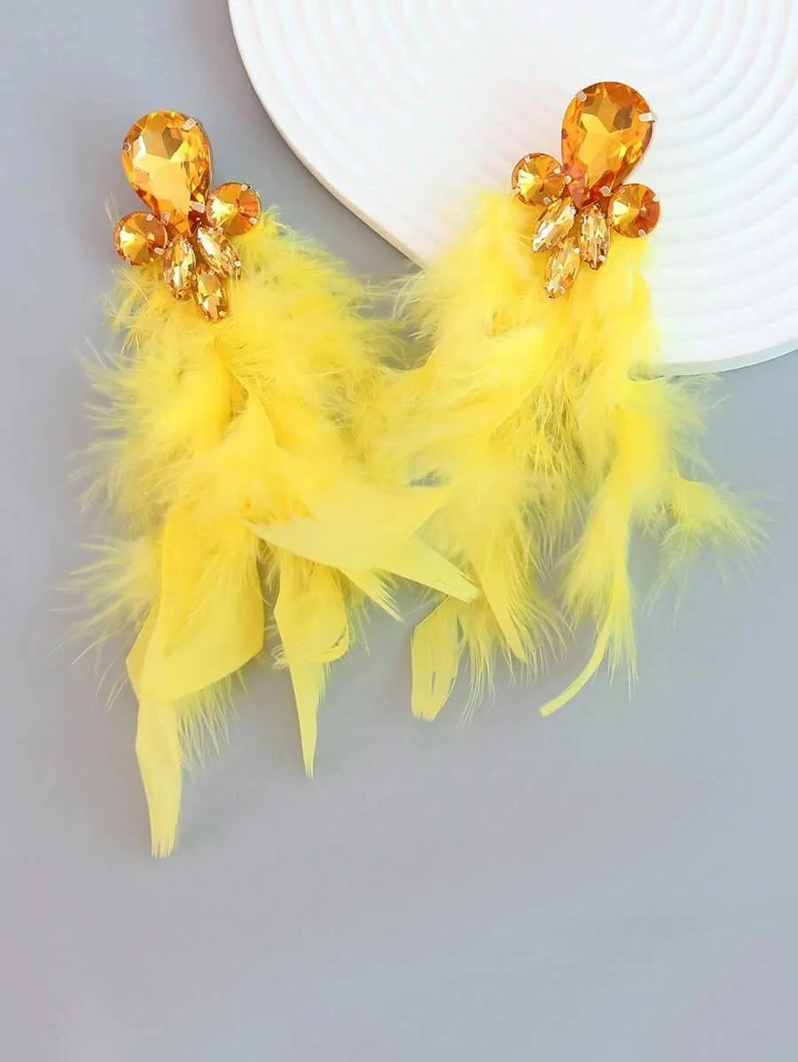 Rhinestone & Feather Earrings- 9 Different Colours