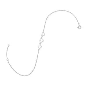 Rhodium Plated Cut Out Heart Anklet, 9" 1" ext.