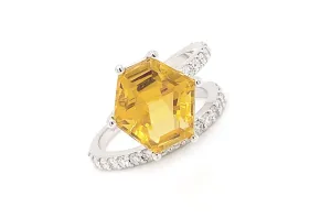 Ring 18kt Gold Hexagon Citrine & Diamonds