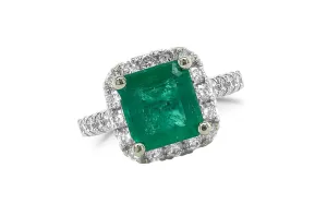 Ring 18kt Gold Square GIA Emerald & Diamonds Pave