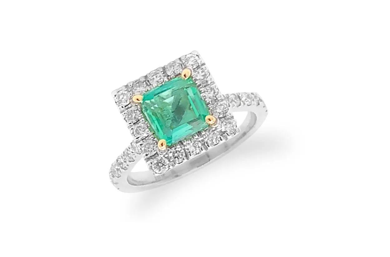 Ring Colombian Square Emerald Extra Quality & Diamonds