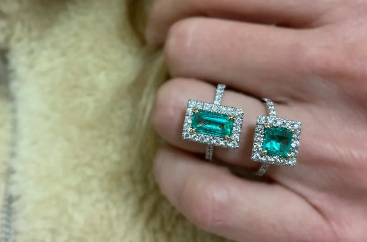 Ring Colombian Square Emerald Extra Quality & Diamonds