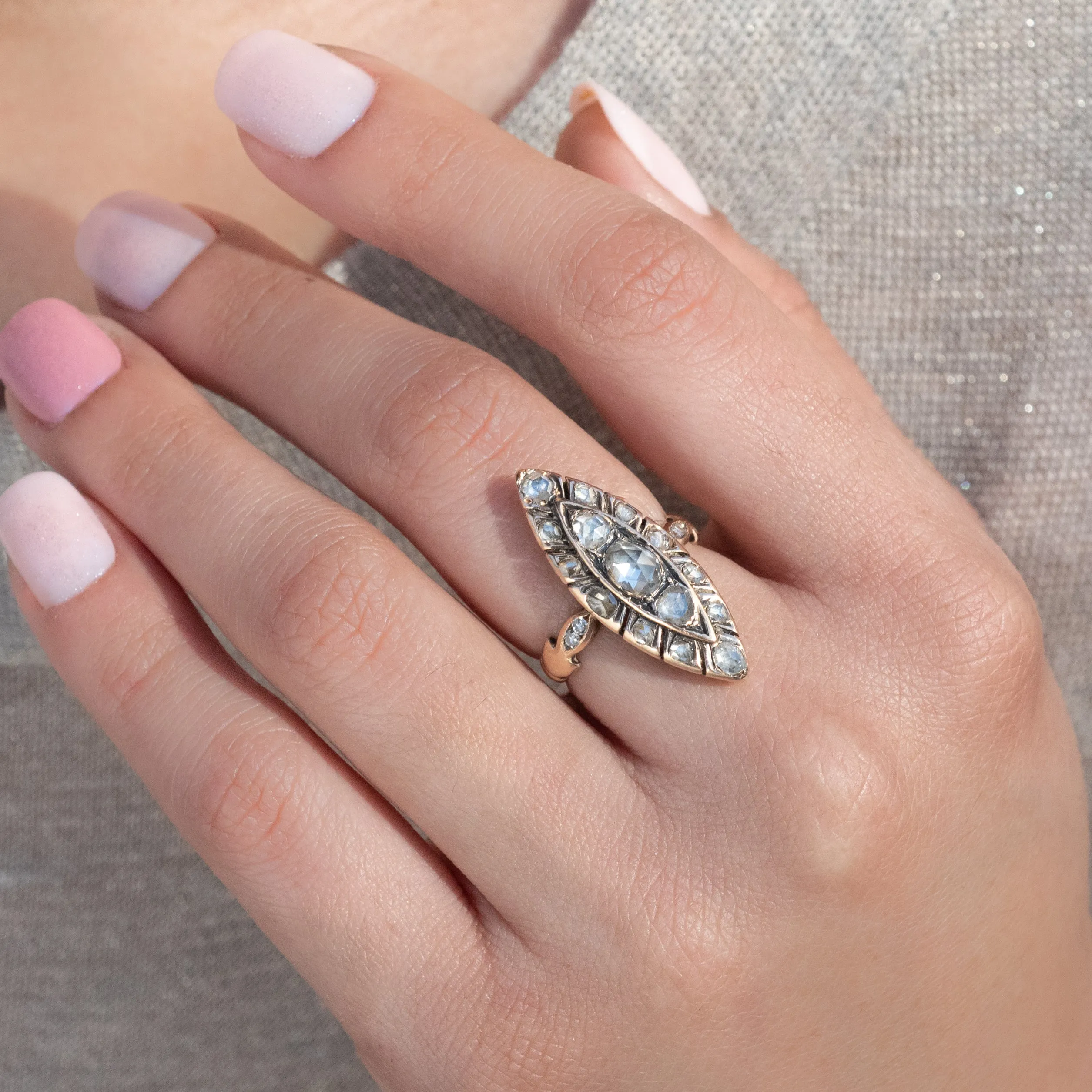 Rose-Cut Diamond Navette Ring C. 1850s