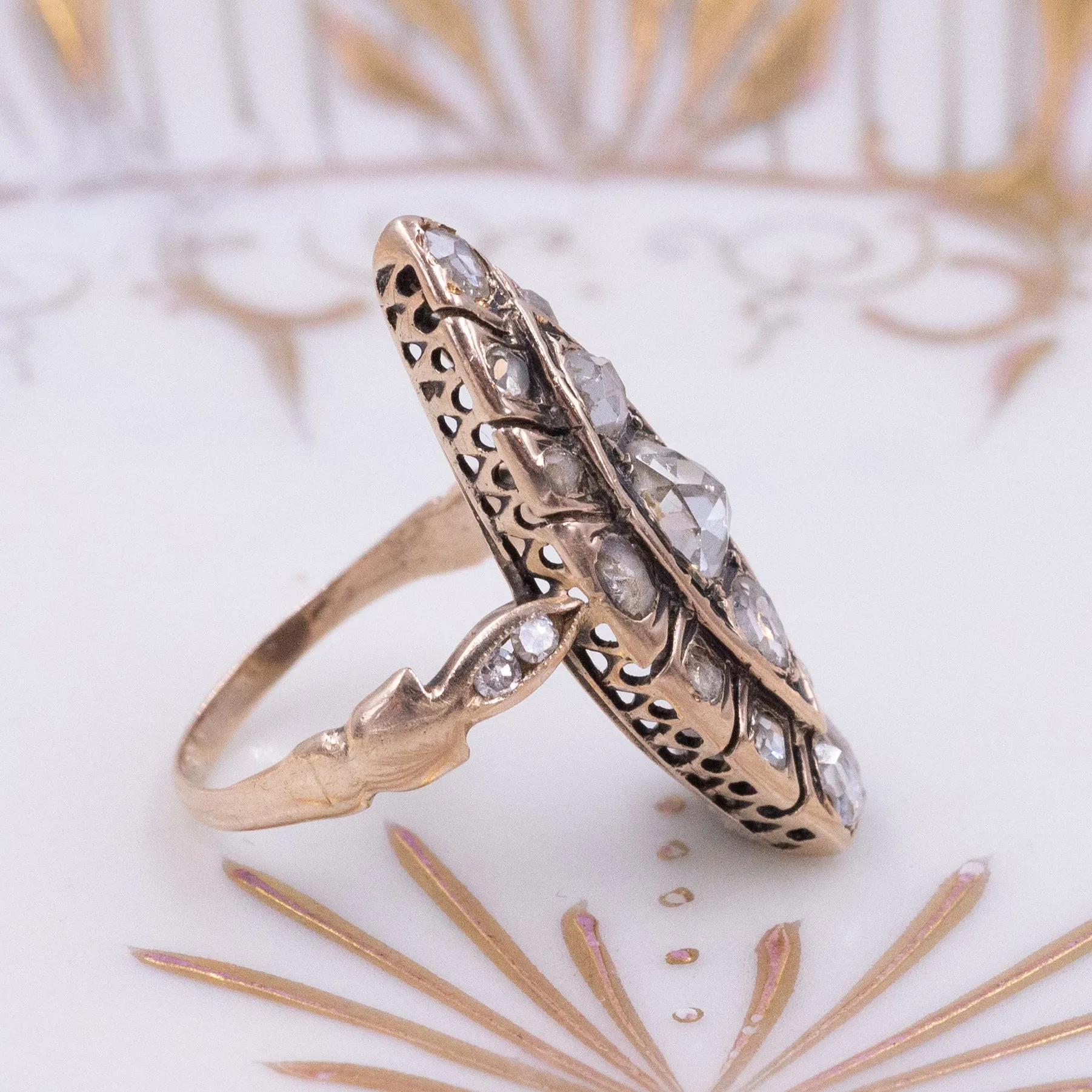 Rose-Cut Diamond Navette Ring C. 1850s
