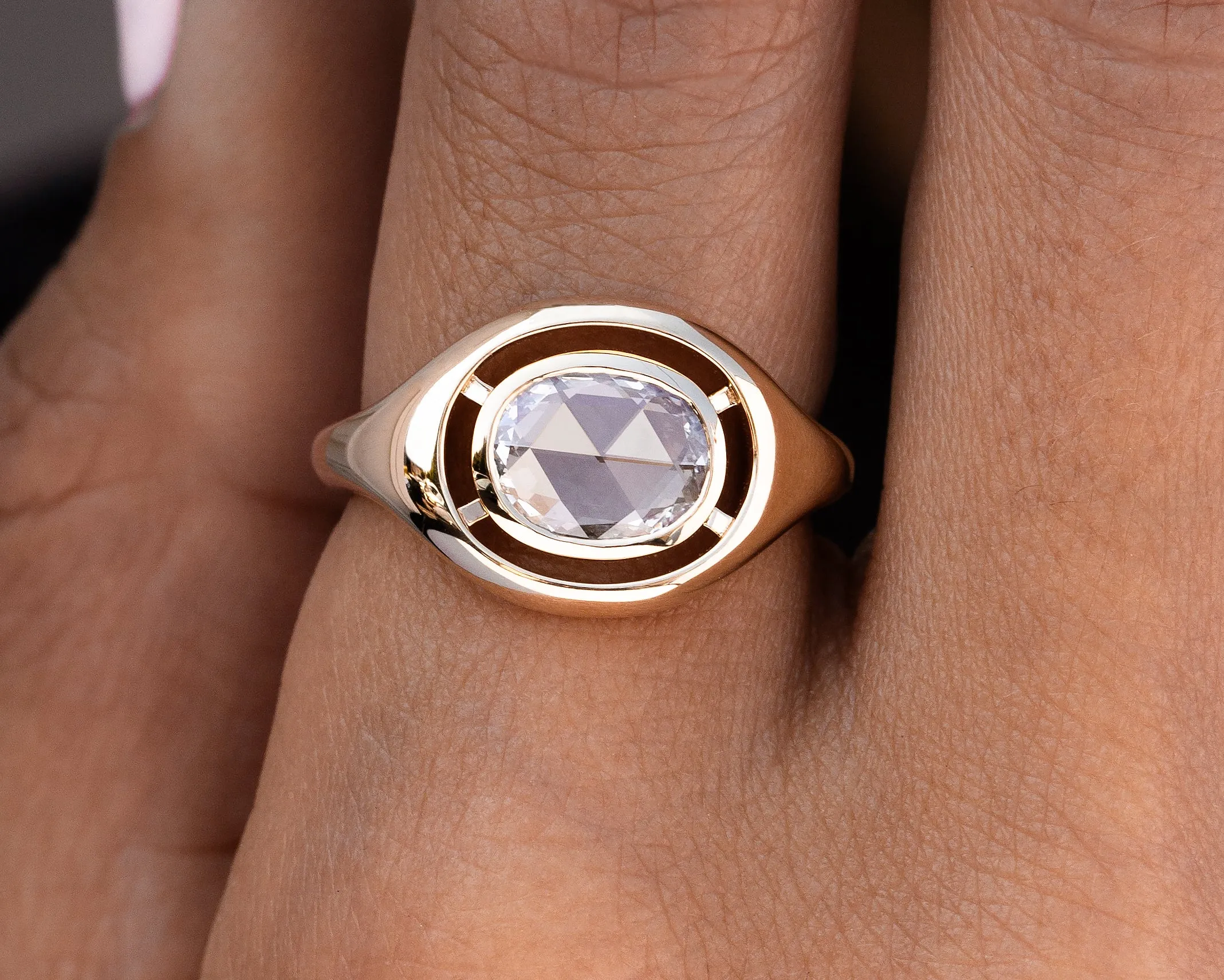 Rose Cut Oval Diamond Virgil Ring (Ready to Ship Size 7.5)