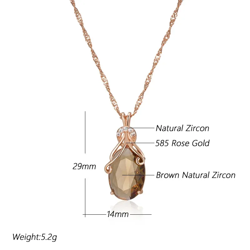 Rose Gold Big Oval Light Brown Zircon Pendant Necklace for Women