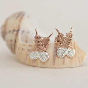 Rose Gold - Crossed Huia Feather Studs
