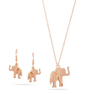 ROSE GOLD ELEPHANT PENDANT NECKLACE AND EARRINGS SET #SWKK-11938RG (DA5)