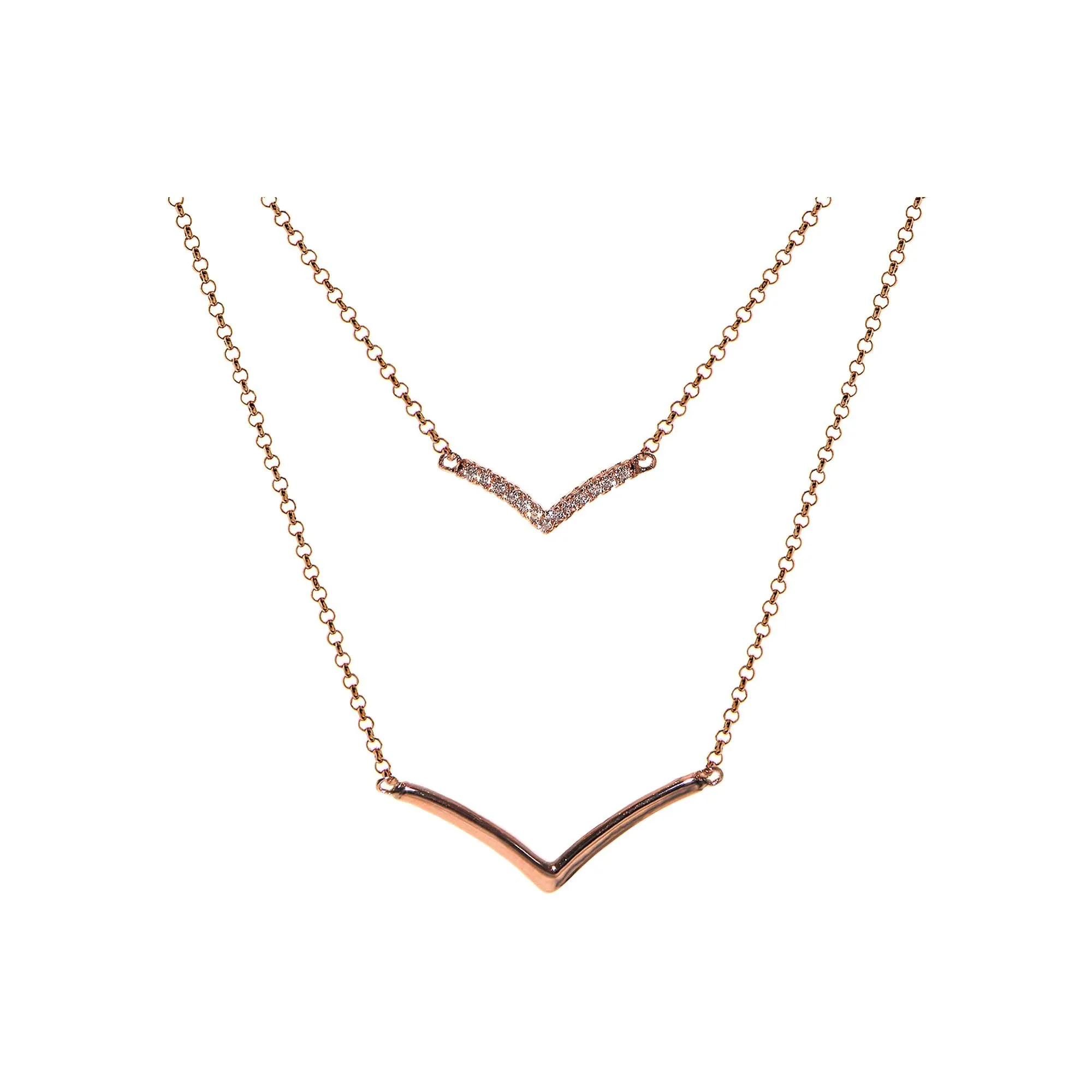 Rose gold plated chain & chevron necklace with CZ