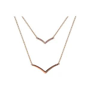 Rose gold plated chain & chevron necklace with CZ
