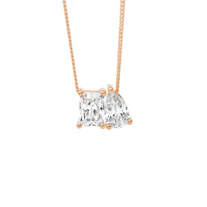 Rose Gold Plated Sterling Silver 'Toi Et Moi' Pendant with Cubic Zirconia P887R