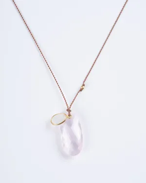 rose quartz and opal 18k gold necklace - pink