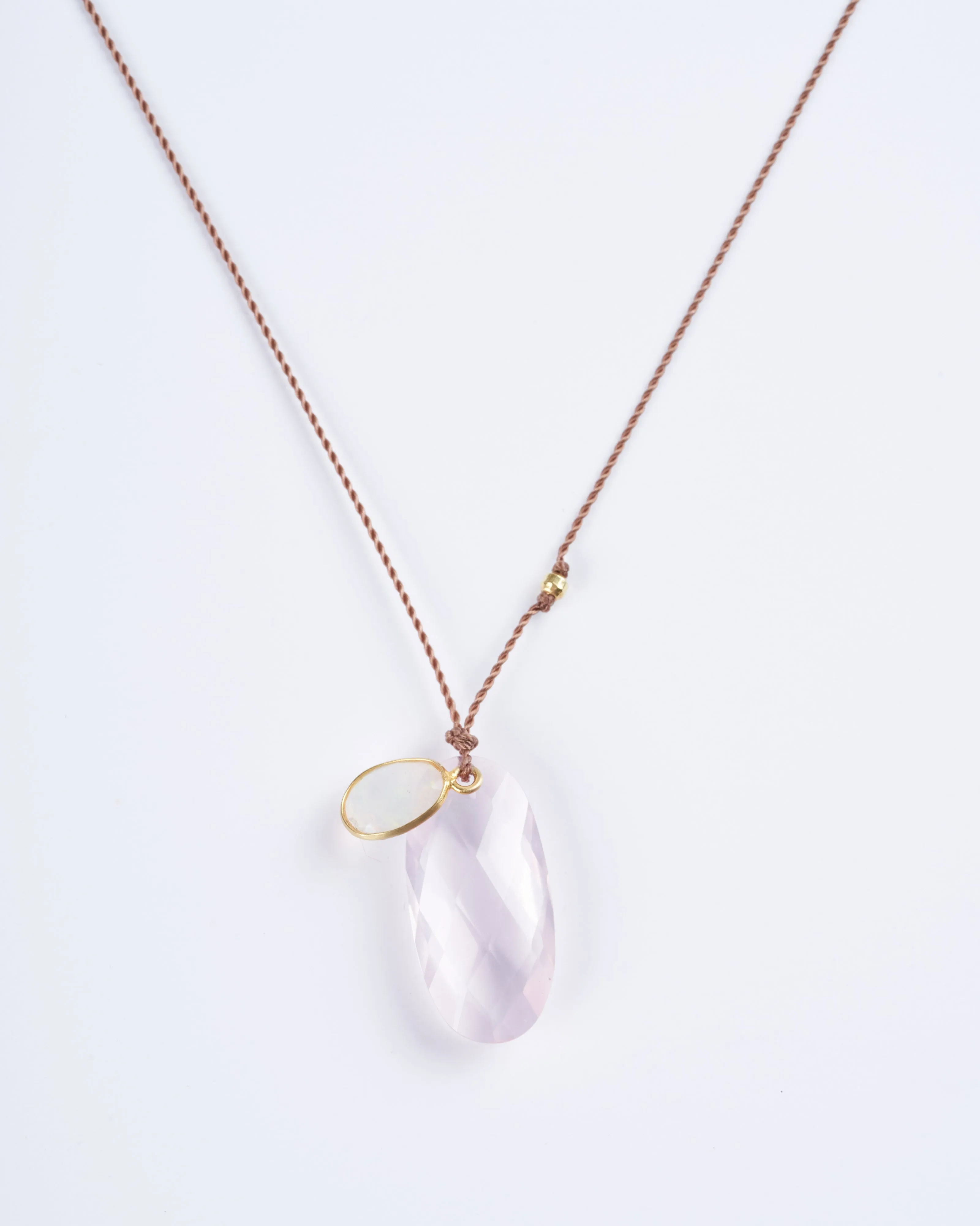rose quartz and opal 18k gold necklace - pink