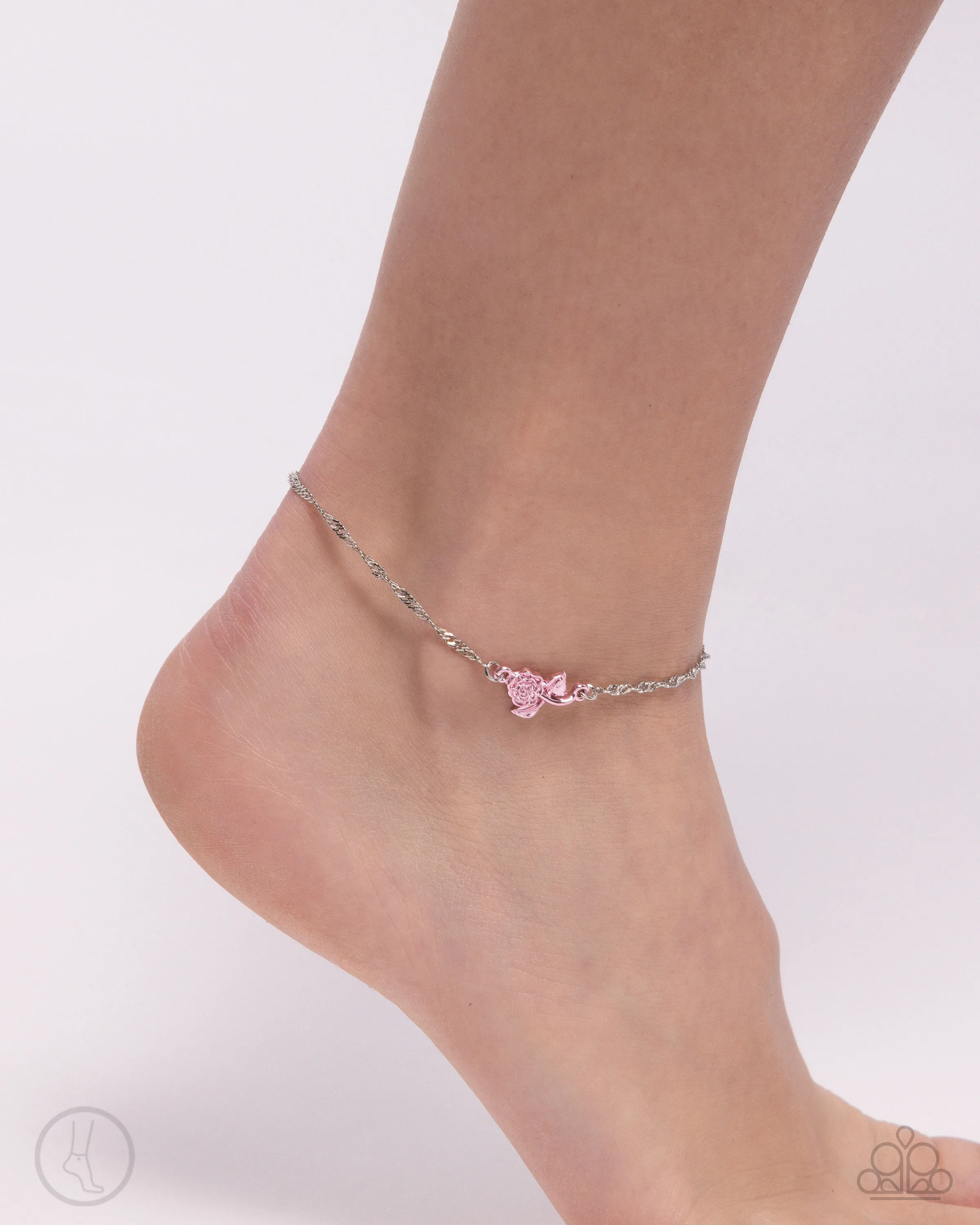 Rose Review - Pink - Metallic Dipped Flower Paparazzi Anklet