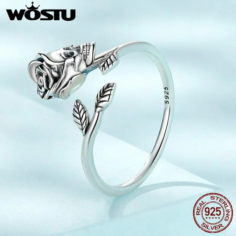 Rose Ring with the Leaves Eternal Love Finger Open Ring Fine Jewelry
