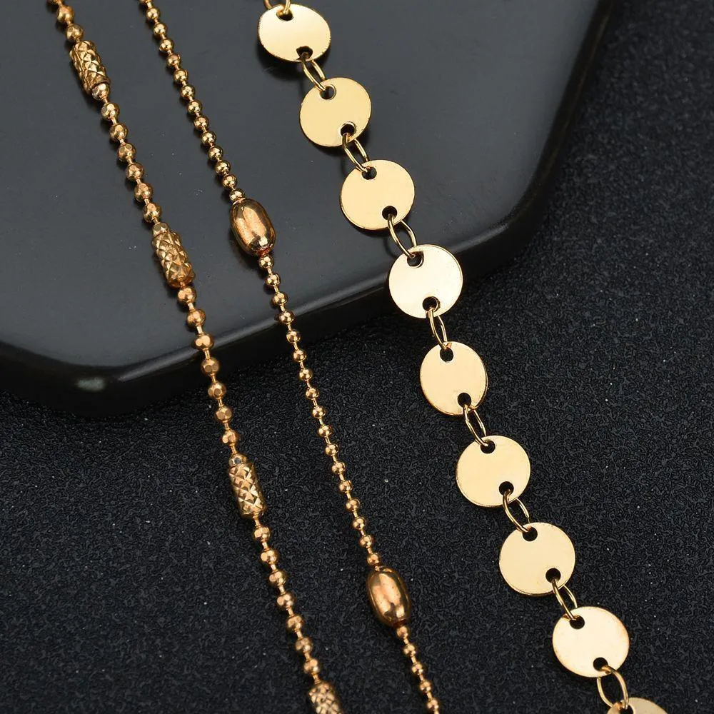 Round Beaded Bohemian Anklet For Women Accessories Gold Layers Leaf Barefoot Brecelets For WOman Legs and Sandals