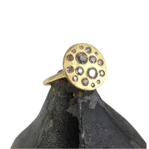 Round Matte Finish Diamond  18mm Round  -  18 Carat Yellow Gold Signet Ring