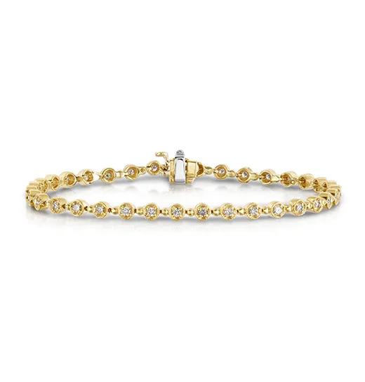 Sabel Collection Yellow Gold Milgrain Set Diamond Bracelet