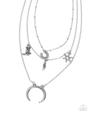 Saloon Sass - Silver - Western Charm Horseshoe, Feather, Cowboy Boot Tiered Paparazzi Short Necklace