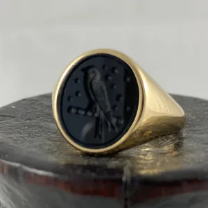 Seal Engraved Onyx Custom Made 14mm x 12mm  -  9 Carat Yellow Gold Signet Ring