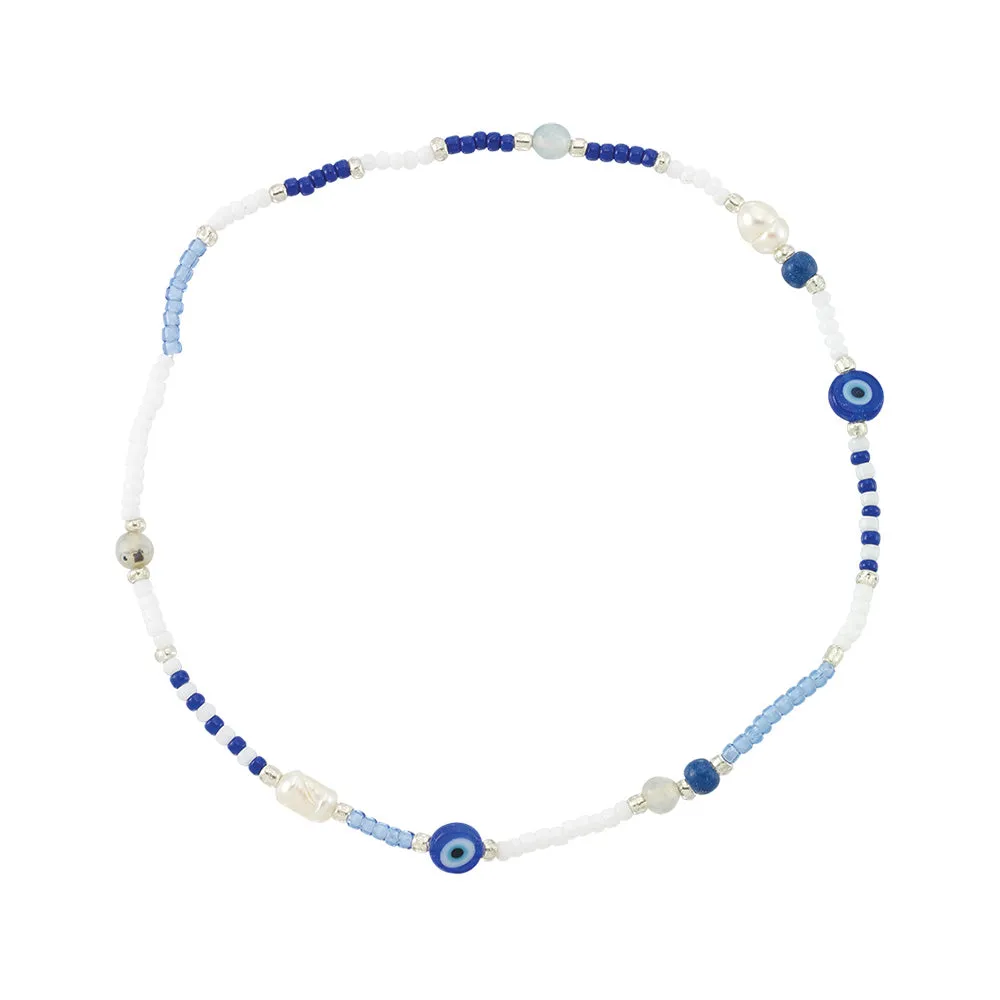 Seed Bead & Fresh Water Pearl Eye of Protection Anklet