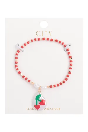 SEED BEADS W/ PEARL CHERRY CHARM BRACELET