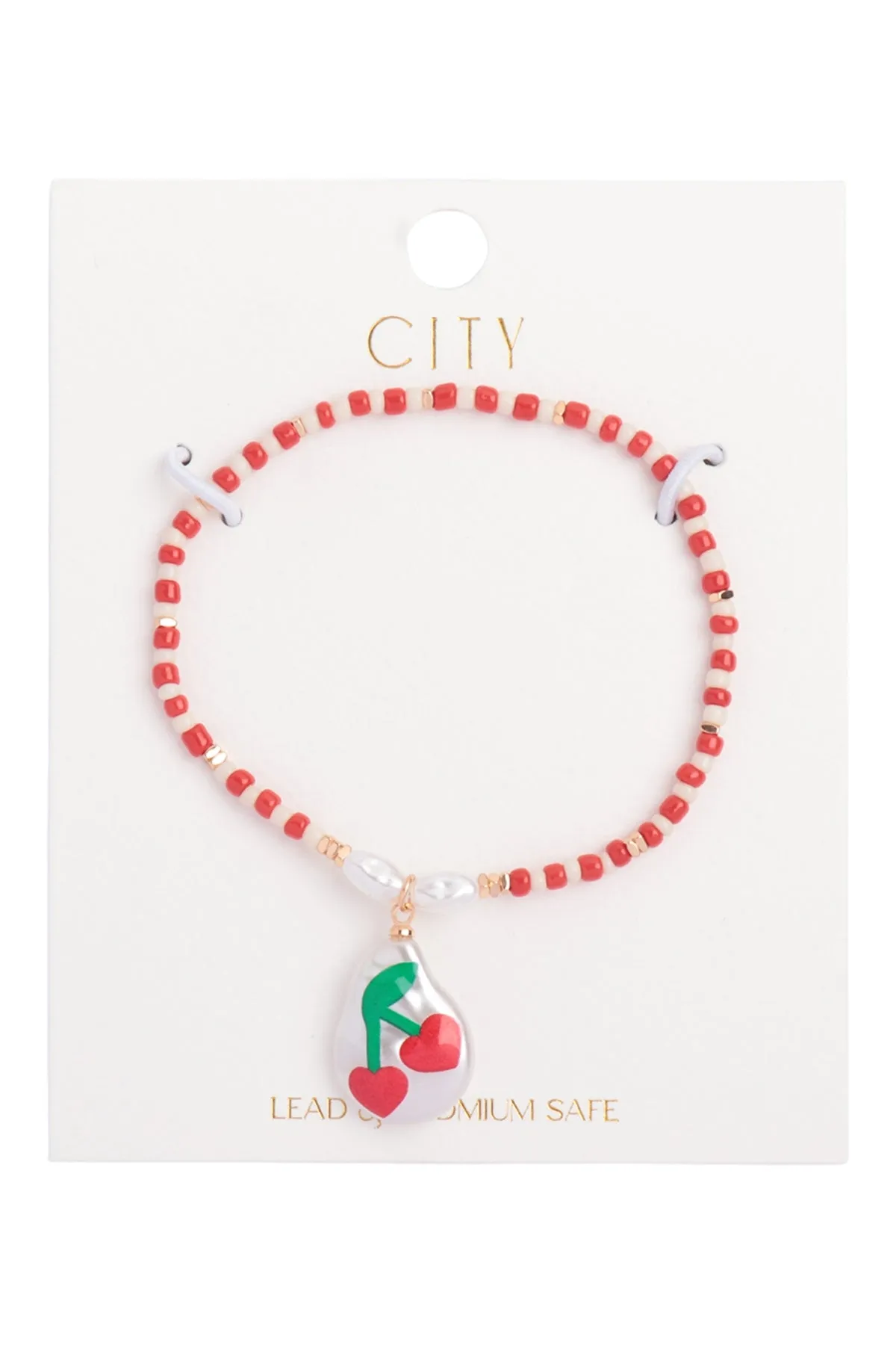 SEED BEADS W/ PEARL CHERRY CHARM BRACELET