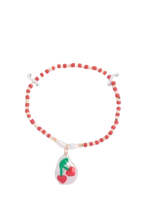 Seed Beads with Pearl Cherry Charm Bracelet Red - Pack of 6