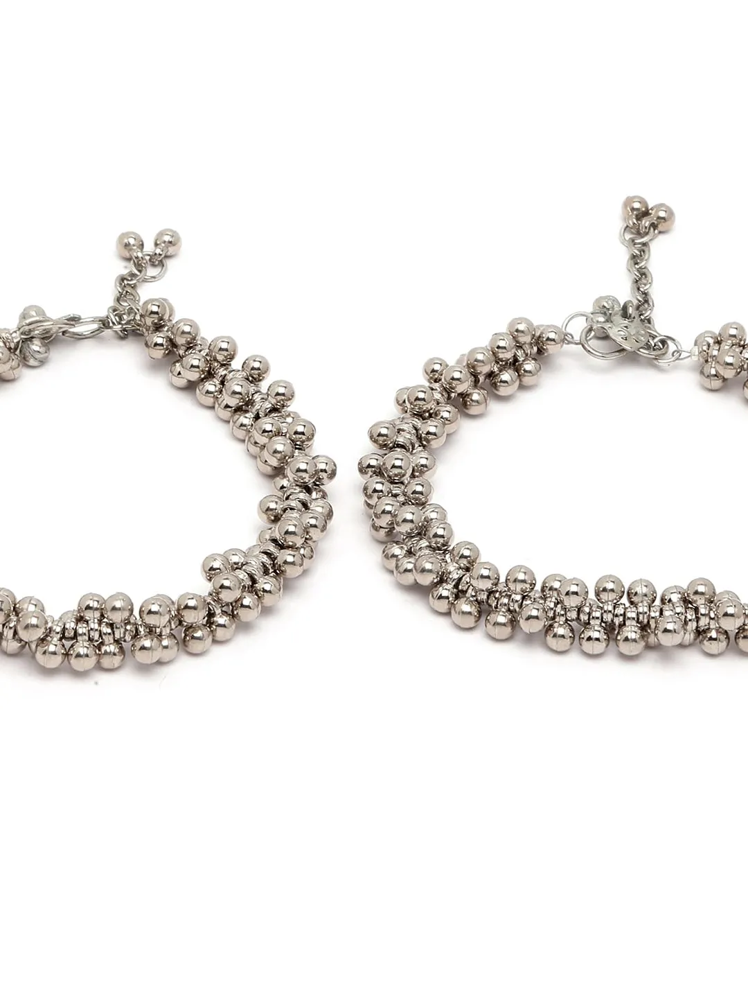 Set Of 2 Oxidised Silver-Plated Kundan-Studded Anklets