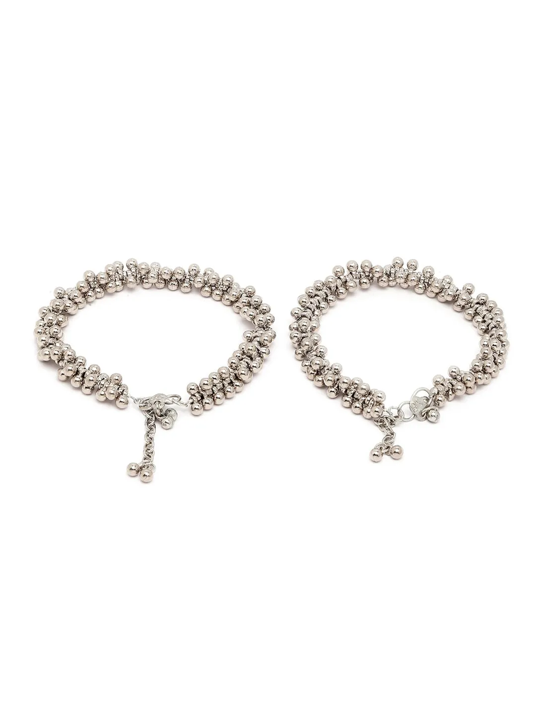 Set Of 2 Oxidised Silver-Plated Kundan-Studded Anklets