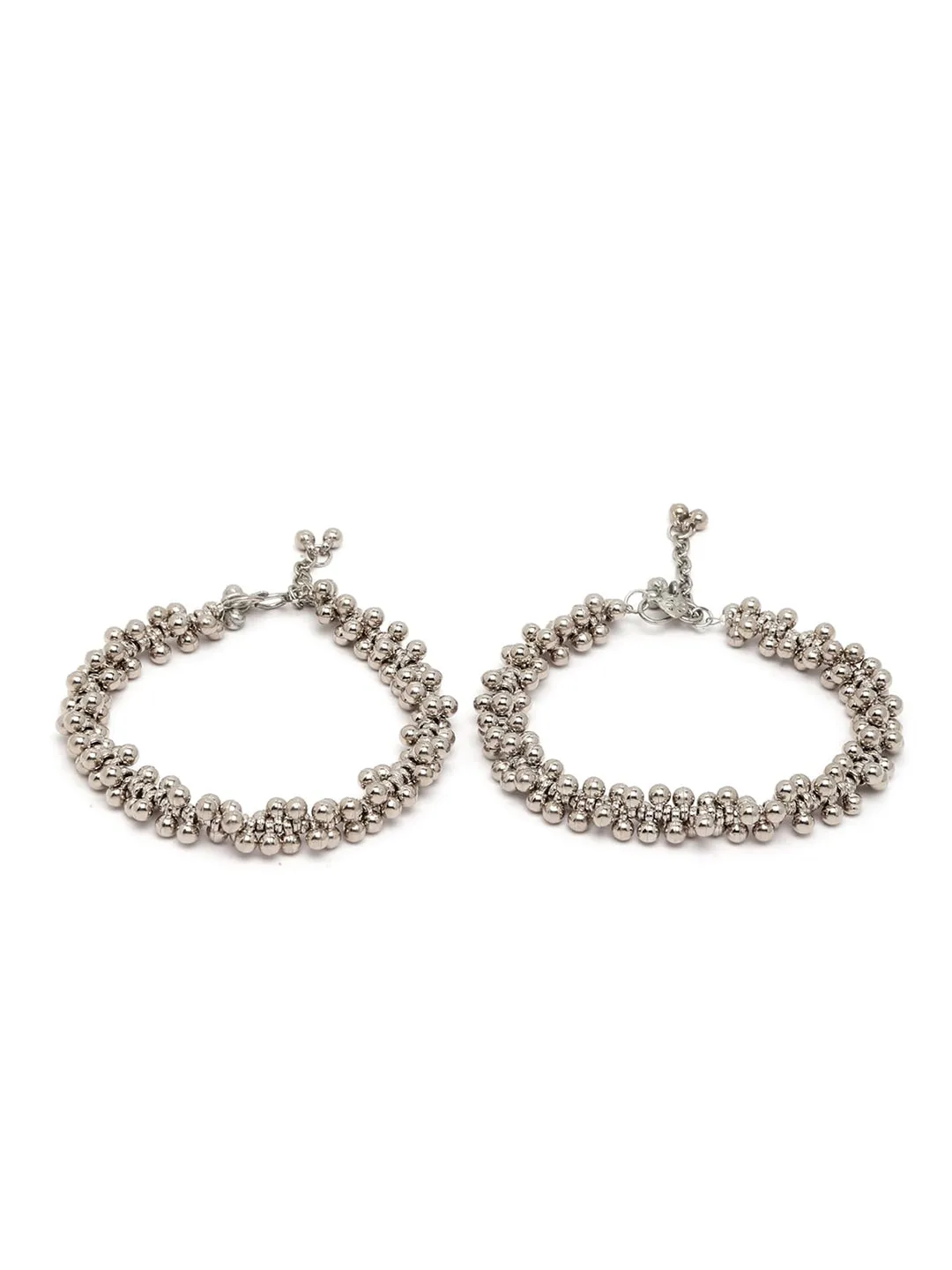 Set Of 2 Oxidised Silver-Plated Kundan-Studded Anklets