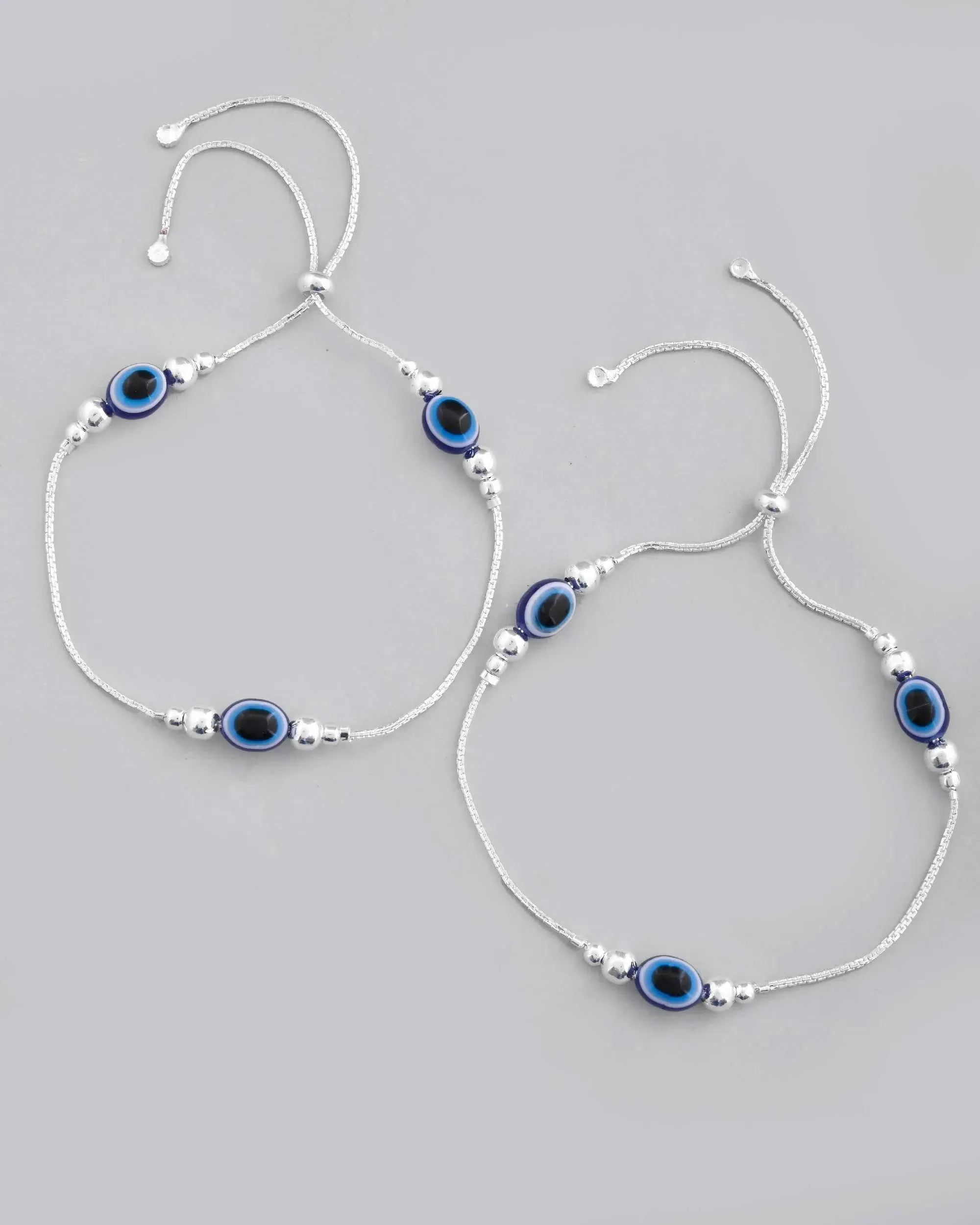 Set Of 2 Silver Plated Evil Eye Anklet-VOJ406