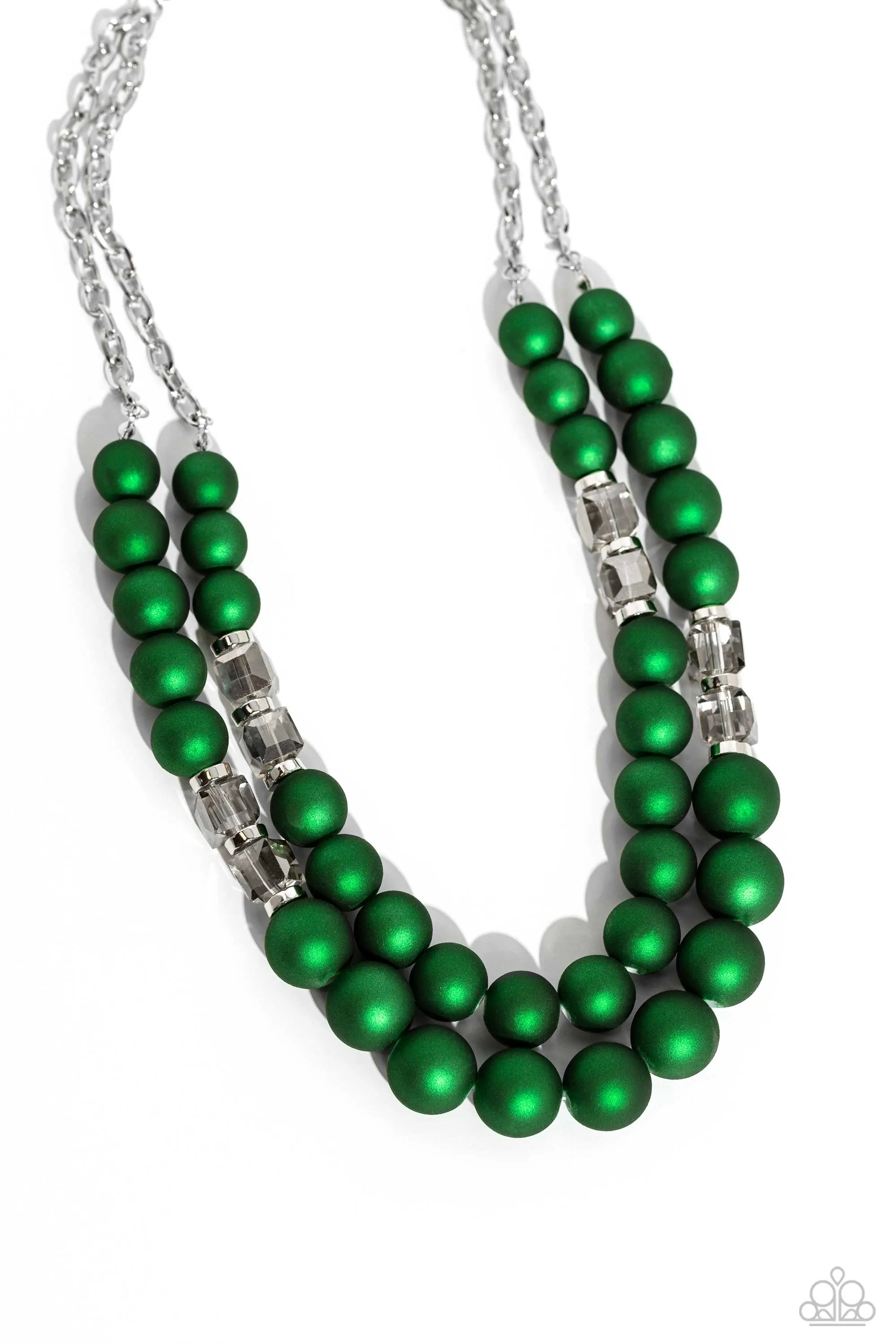 Shopaholic Season - Green - Shimmery Bead Tiered Paparazzi Short Necklace