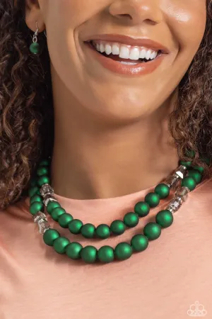 Shopaholic Season - Green - Shimmery Bead Tiered Paparazzi Short Necklace