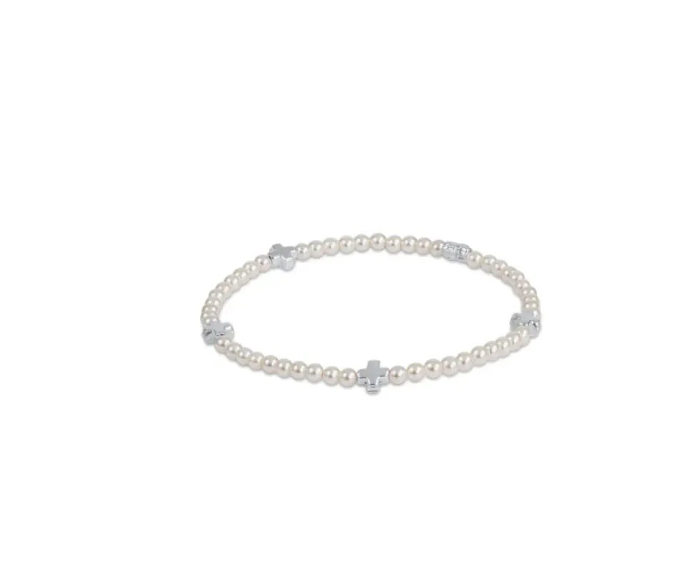 Signature Cross Small Pearl Pattern 3mm Bead Bracelet