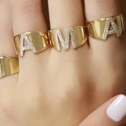 Signet Initial Diamond Ring