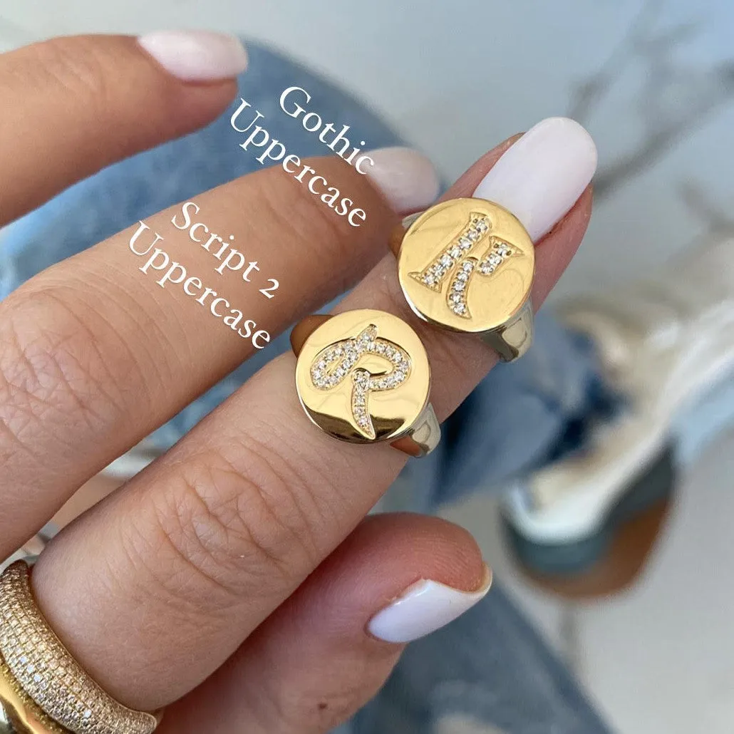 Signet Pave Initial Ring