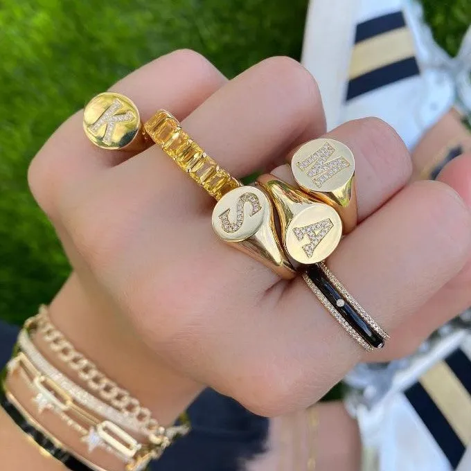 Signet Pave Initial Ring