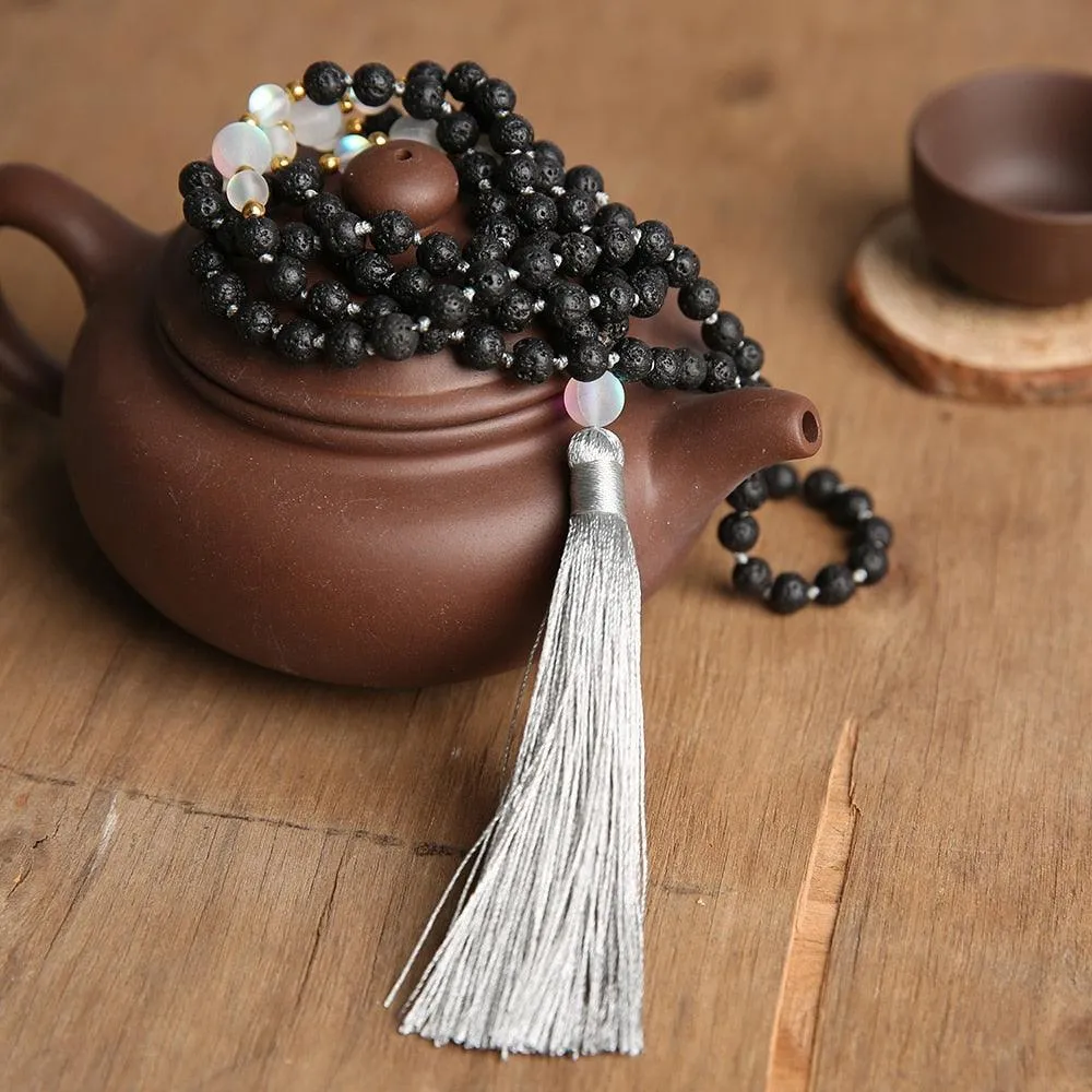Silver Black Beaded Necklace