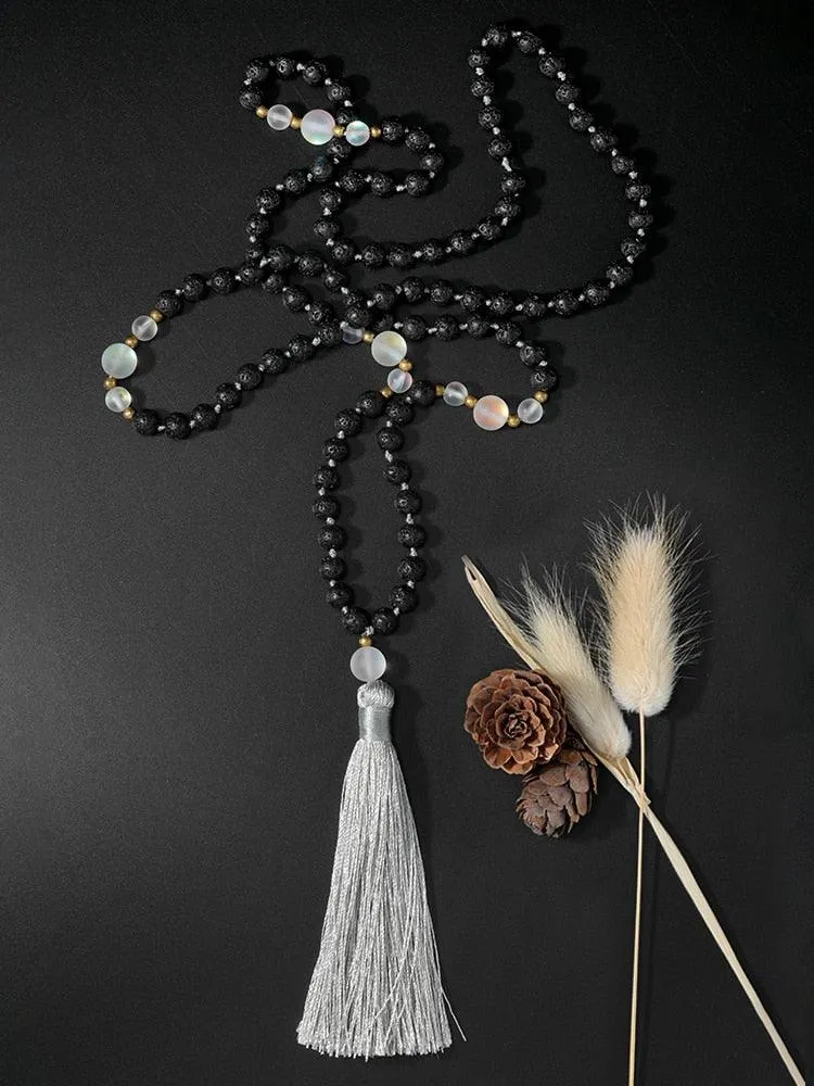 Silver Black Beaded Necklace