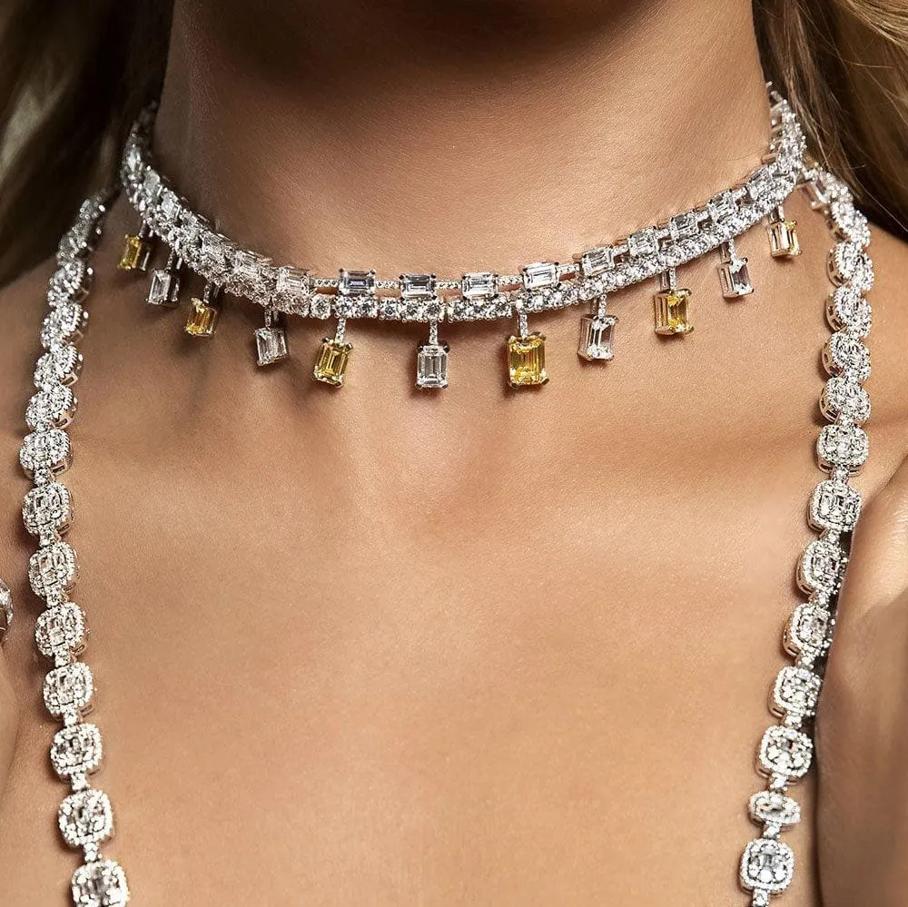 Silver Choker Necklace Diamond Imitation Riri