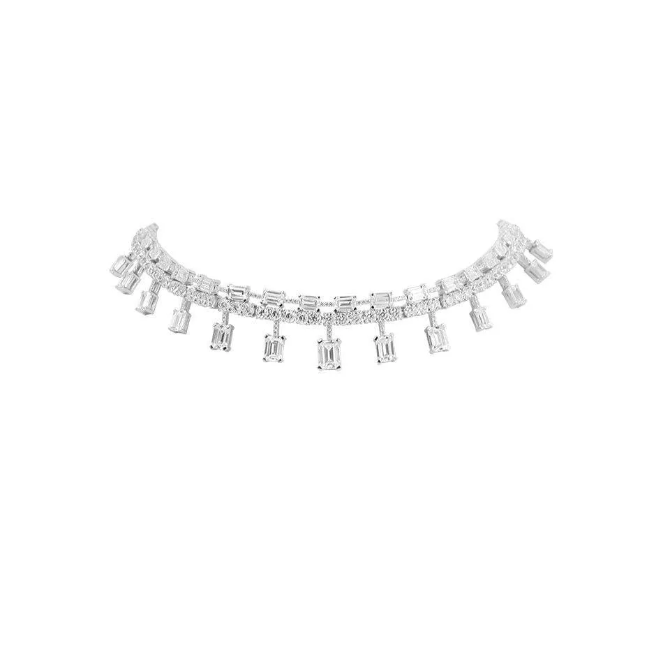 Silver Choker Necklace Diamond Imitation Riri