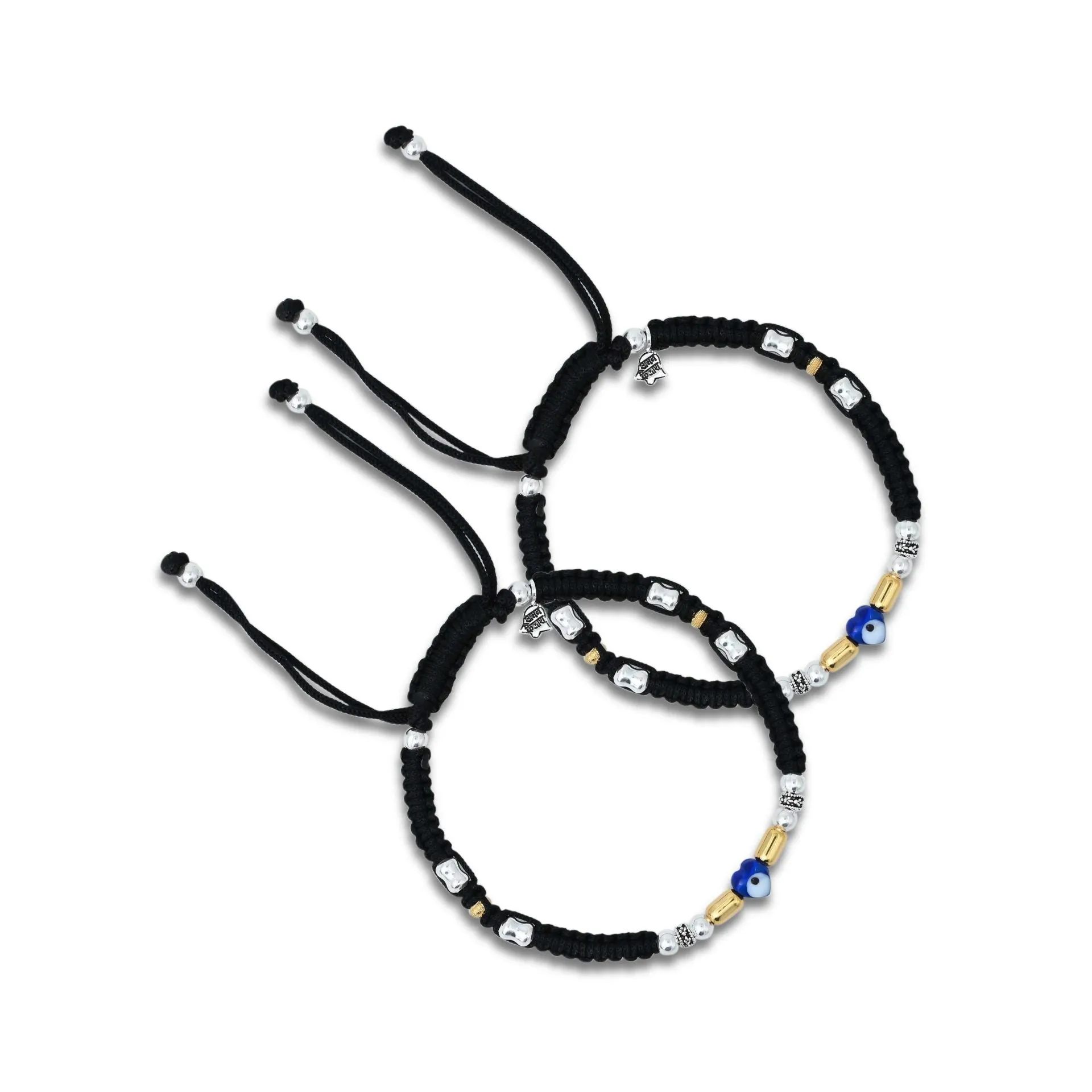 Silver Evil Eye with Silver and Gold Beads Dhaga Payal