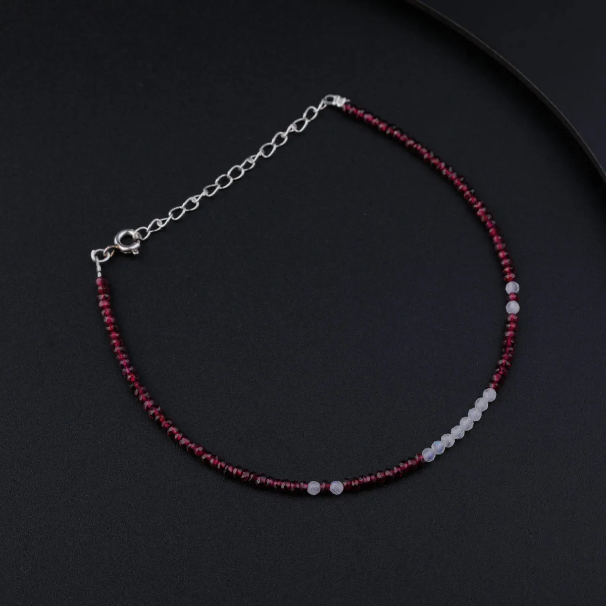 Silver Garnet and Moonstone Anklet