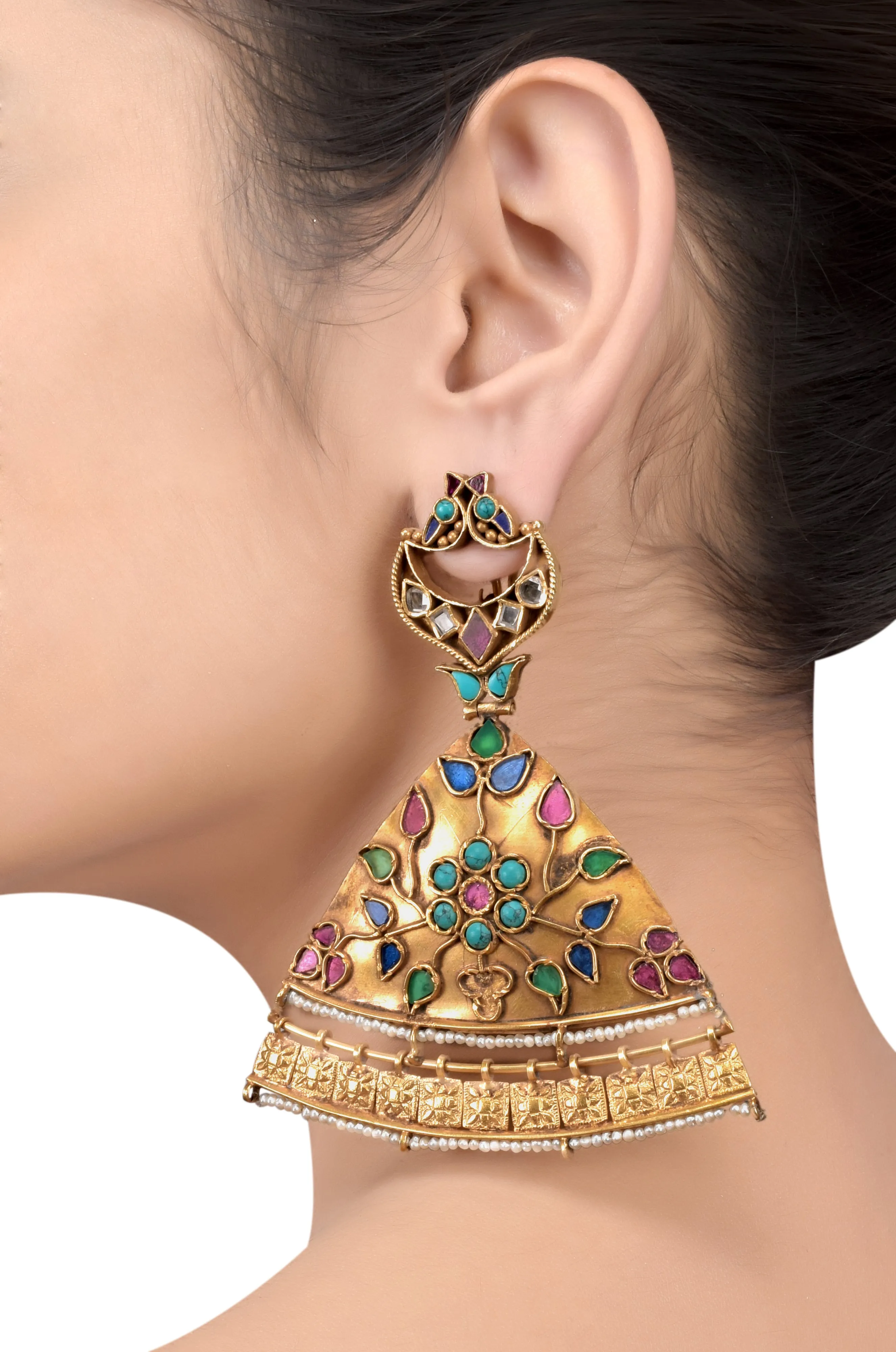 Silver Gold Plated Maurya feather earrings