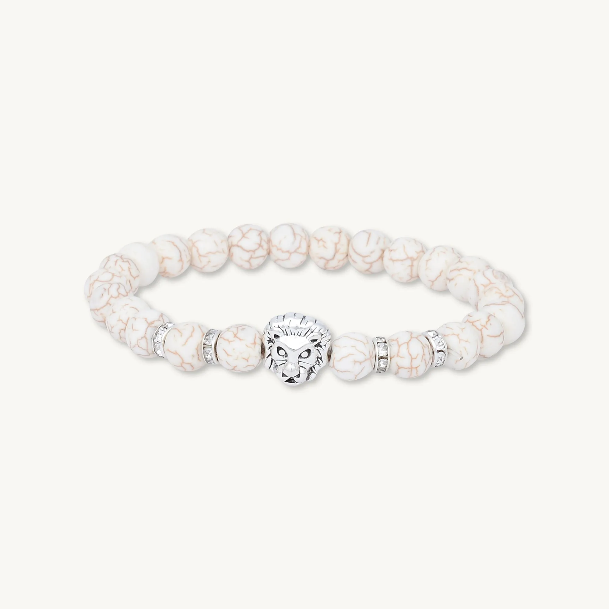 Silver Lion Marble Tiger Eye Beaded Bracelet