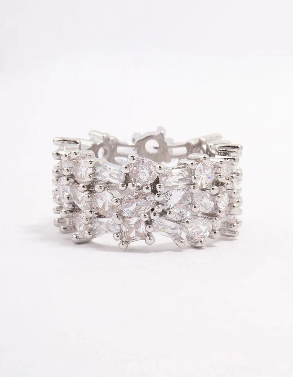 Silver Mixed Stone Cubic Zirconia Band Ring