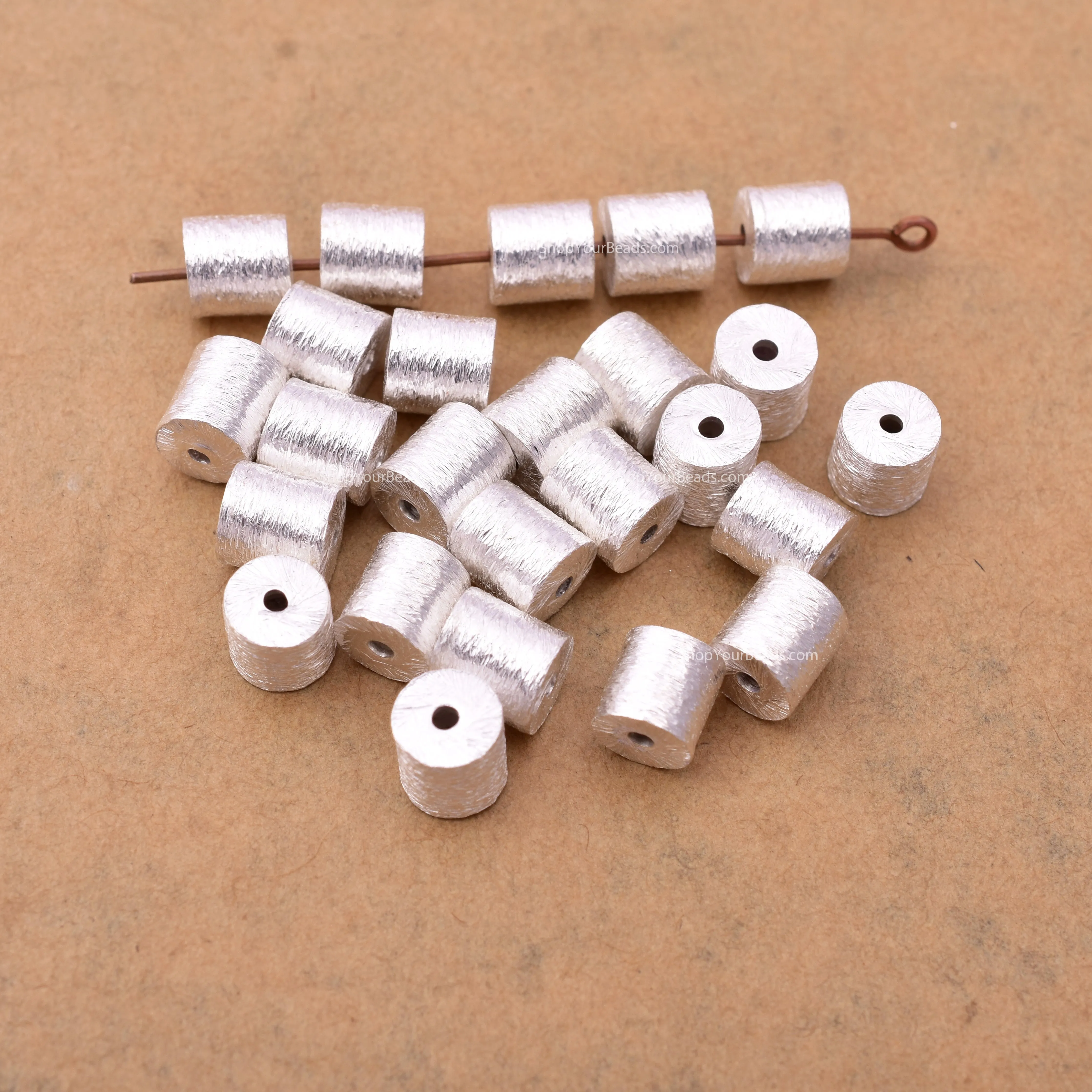 Silver Plated Cylinder Barrel Drum Beads - 6x6mm
