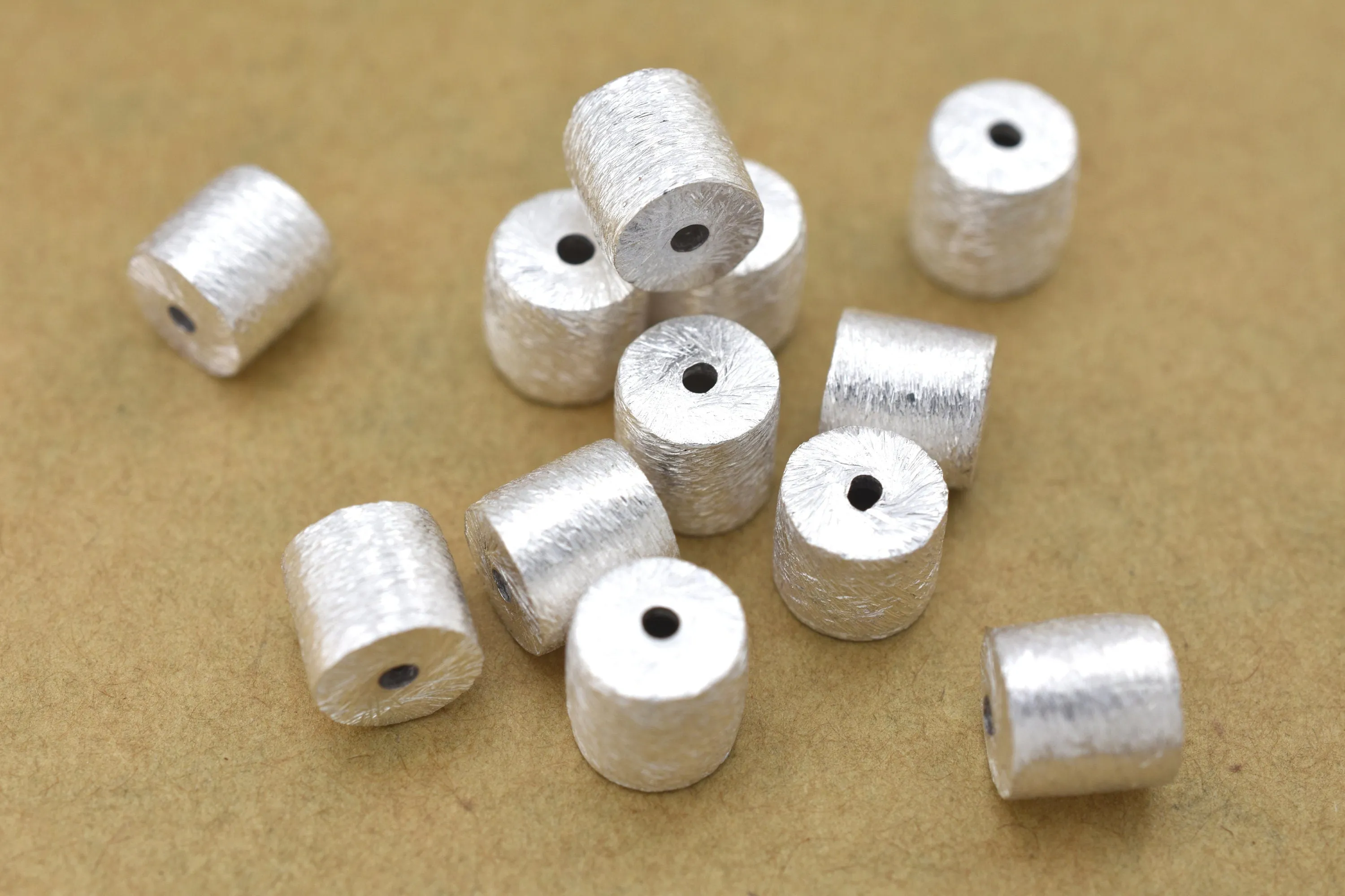 Silver Plated Cylinder Barrel Drum Beads - 6x6mm