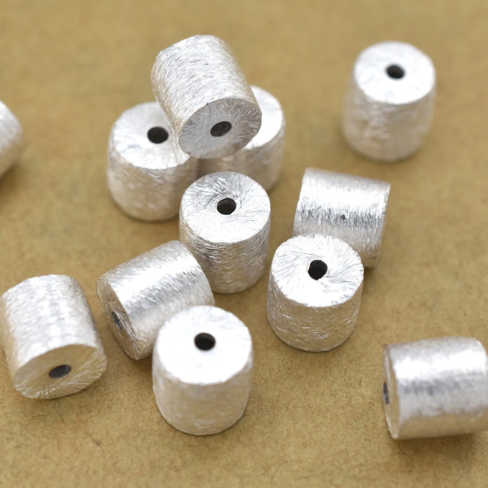 Silver Plated Cylinder Barrel Drum Beads - 6x6mm